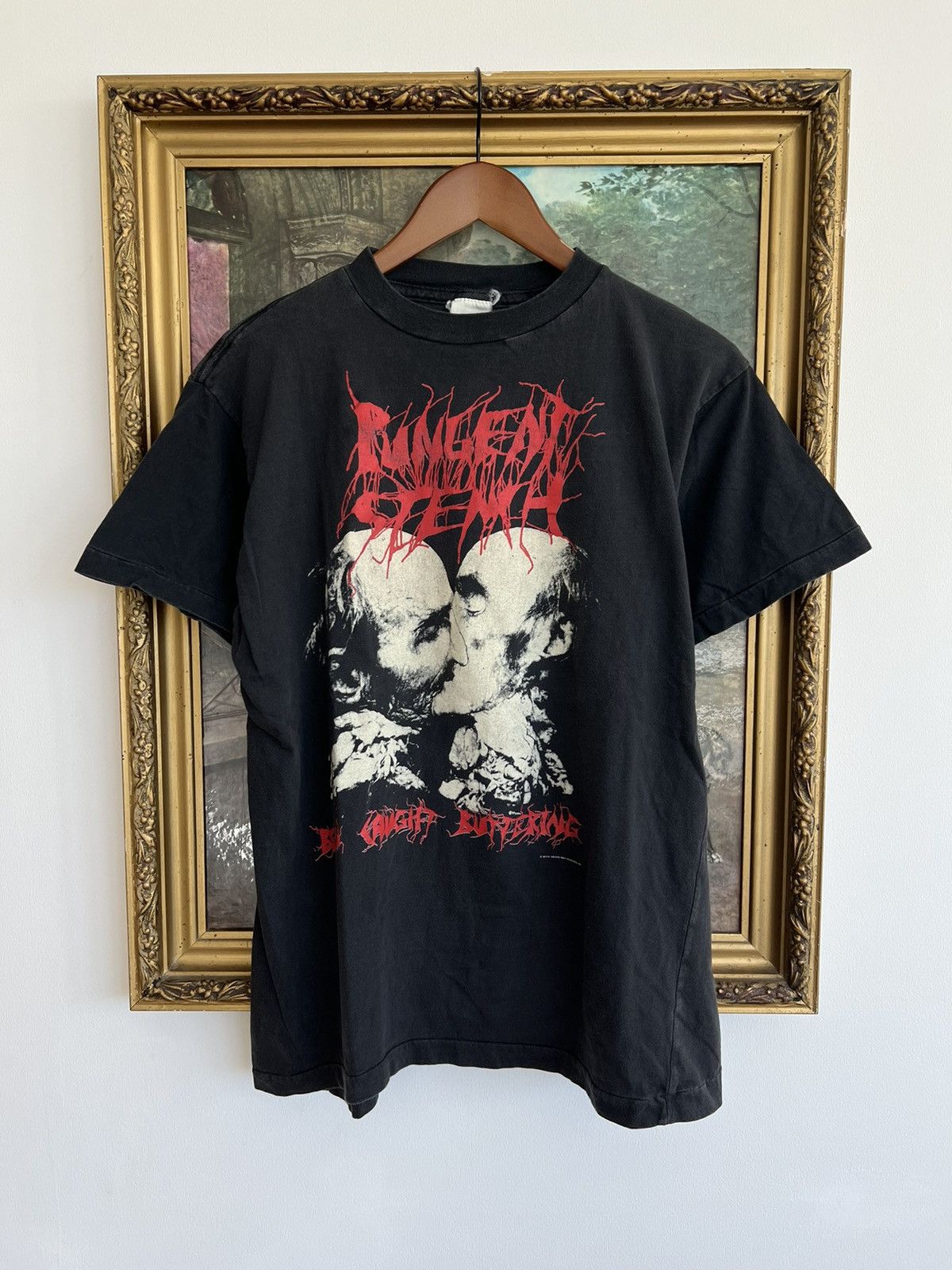image of Band Tees x Rock T Shirt Vintage 1991 Pungent Stench Been Caught Buttering Tee in Black (Size Mediu