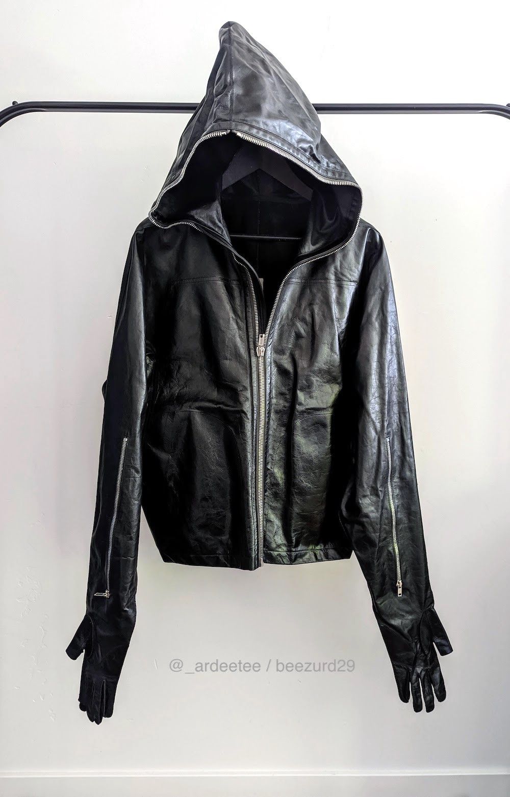 image of Rick Owens NWT Sample Gloved Sealed Leather Jacket Fw21 in Black, Women's (Size Medium)