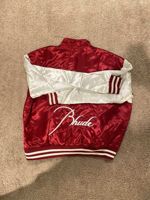 Rhude RHUDE Maroon Embroidered Logo Varsity Pullover Jacket | Grailed