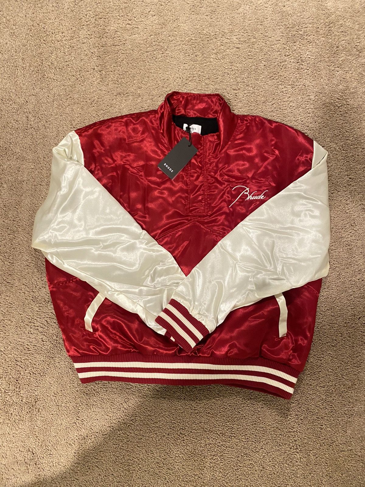 Rhude RHUDE Maroon Embroidered Logo Varsity Pullover Jacket | Grailed