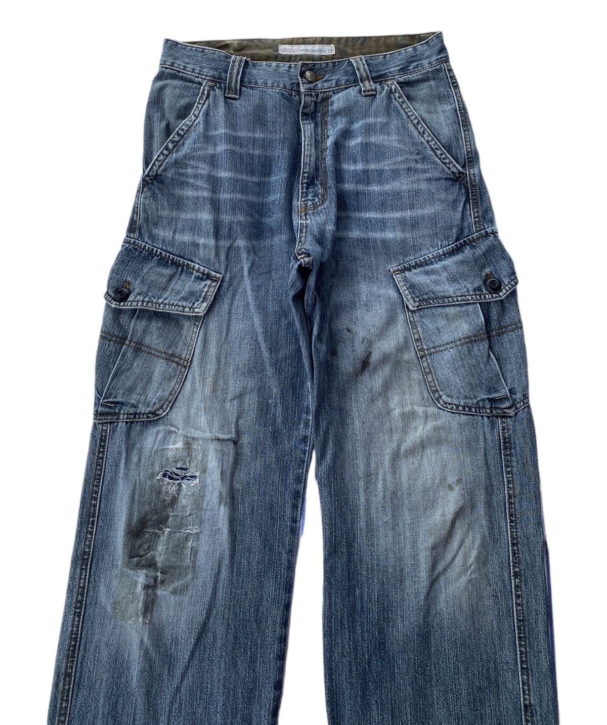 Hanes VINTAGE HANES USA MULTI POCKET DENIM BAGGY CARGO JEANS Size US 30 / EU 46 - 3 Thumbnail