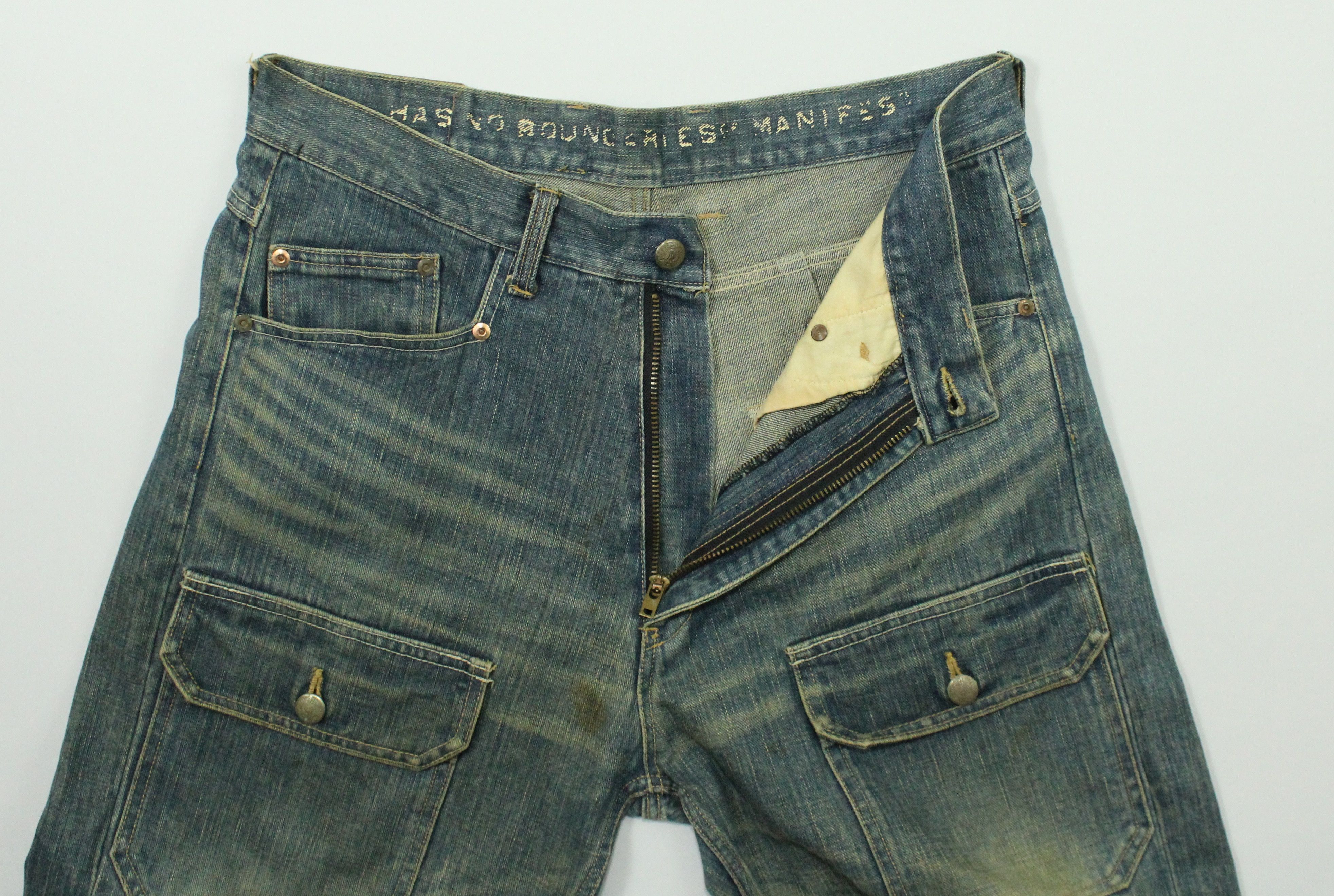 If Six Was Nine Rusty Pleated Denim Distressed Stain MANIFEST Denim Japan Size US 33 - 16 Thumbnail