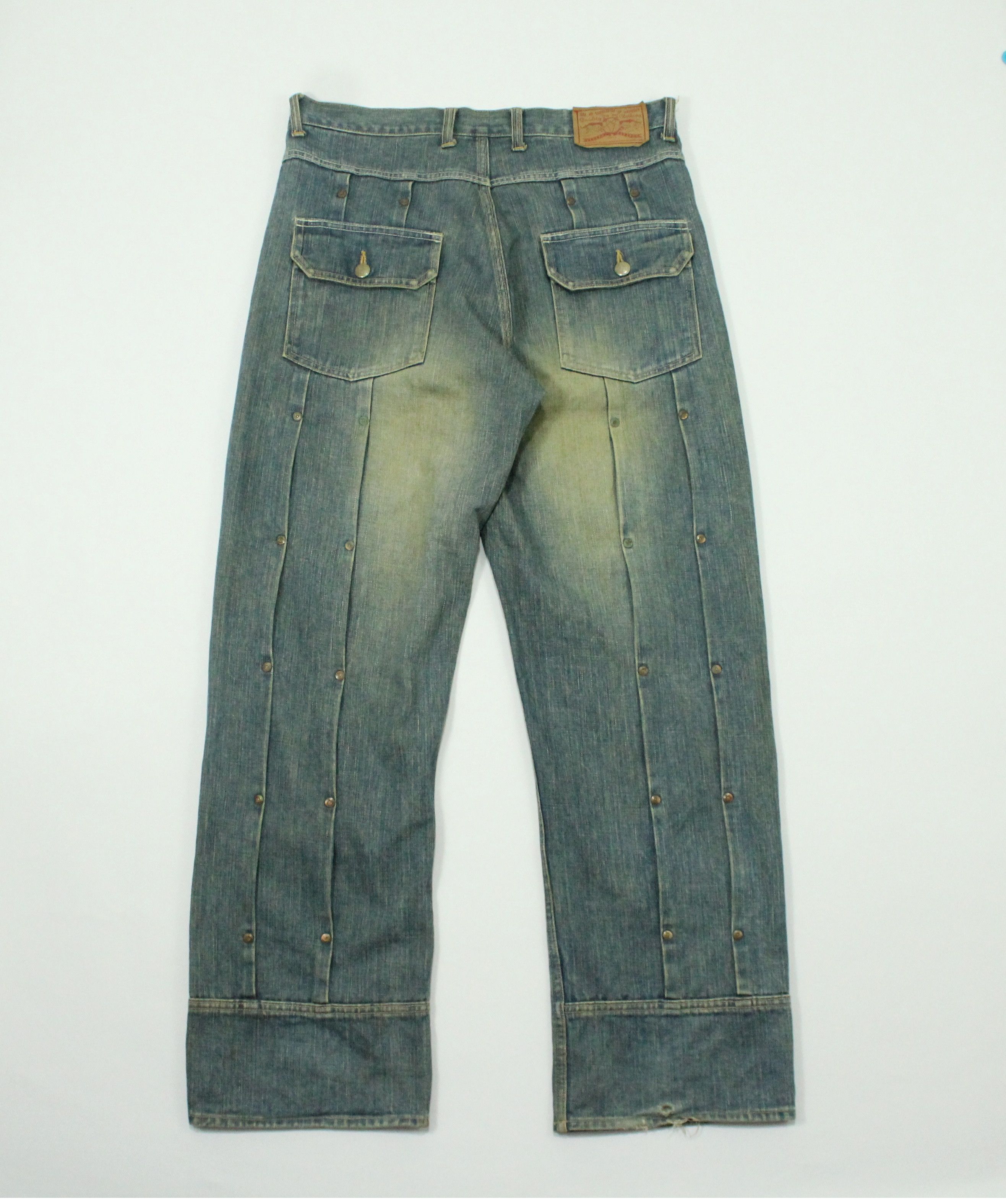 Rusty Pleated Denim Distressed Stain MANIFEST Denim Japan
