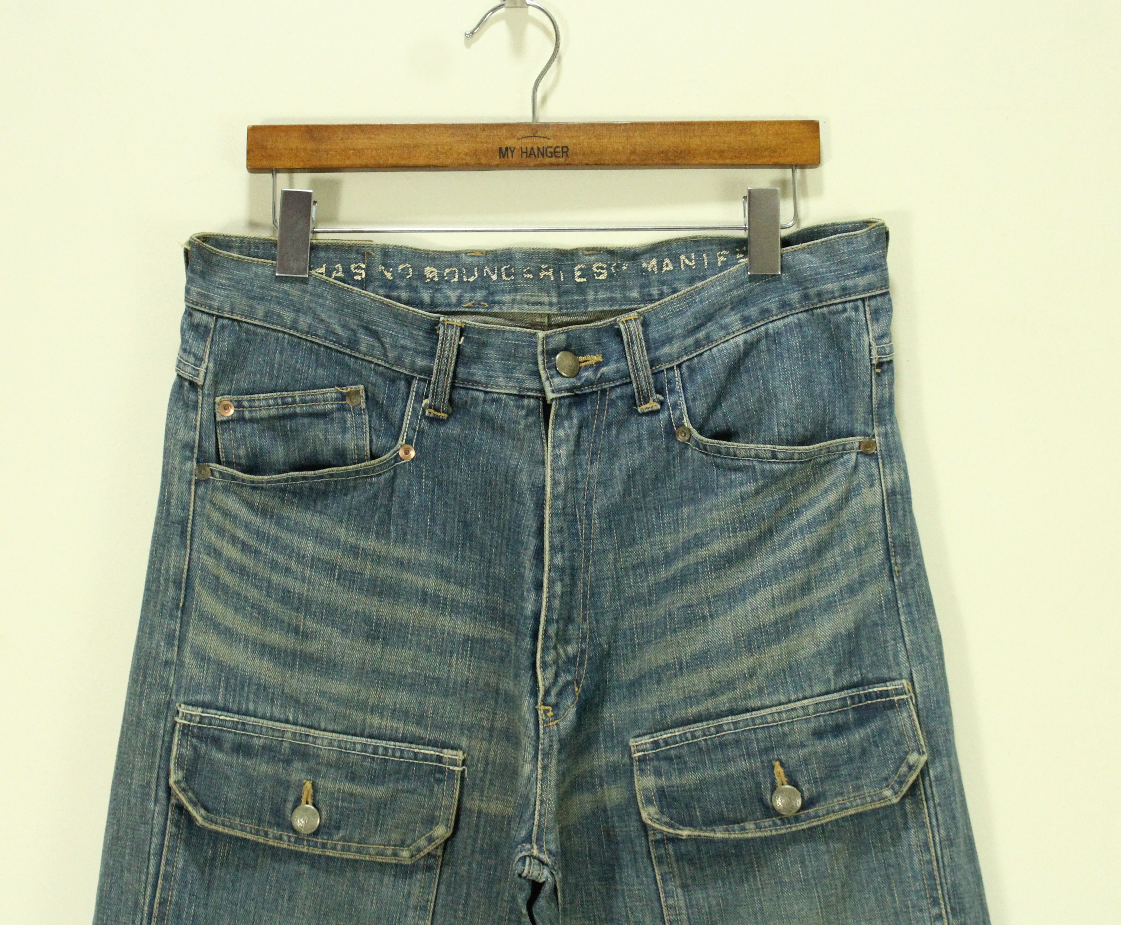 If Six Was Nine Rusty Pleated Denim Distressed Stain MANIFEST Denim Japan Size US 33 - 4 Thumbnail