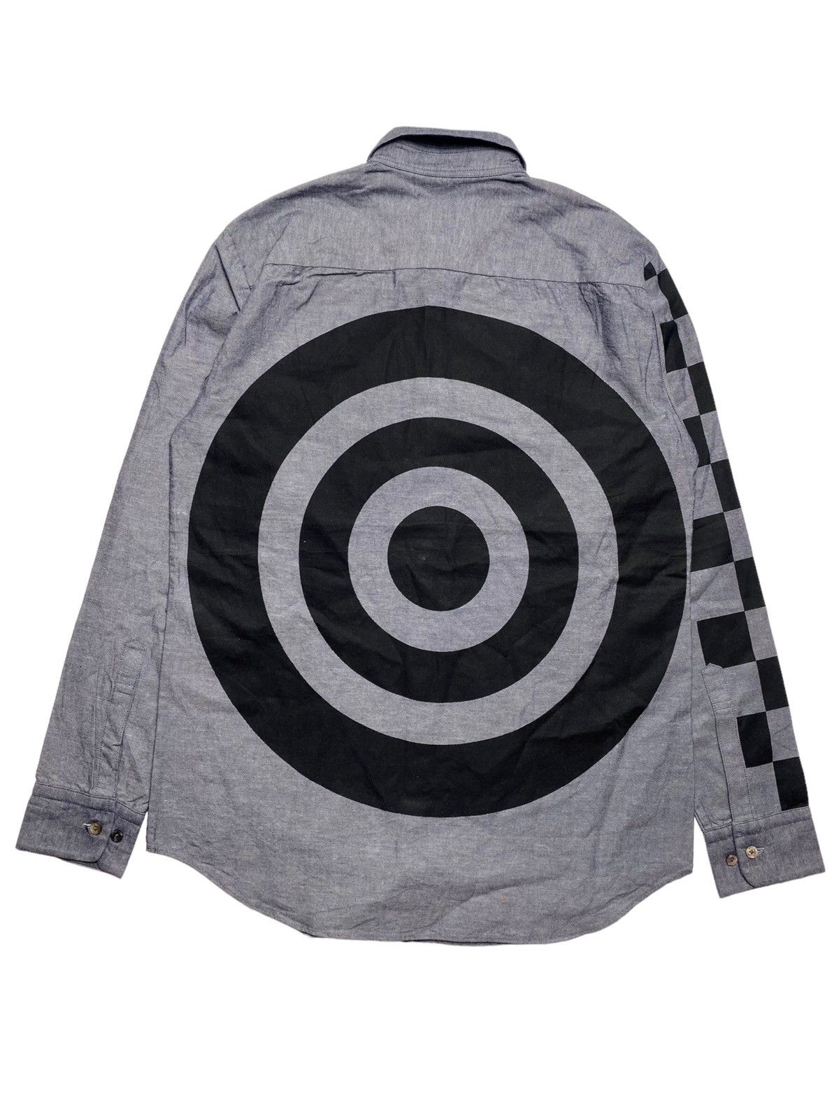 image of Ppfm x Vintage “Sample” Checkered Bullseye Button Shirt in Grey, Men's (Size Medium)
