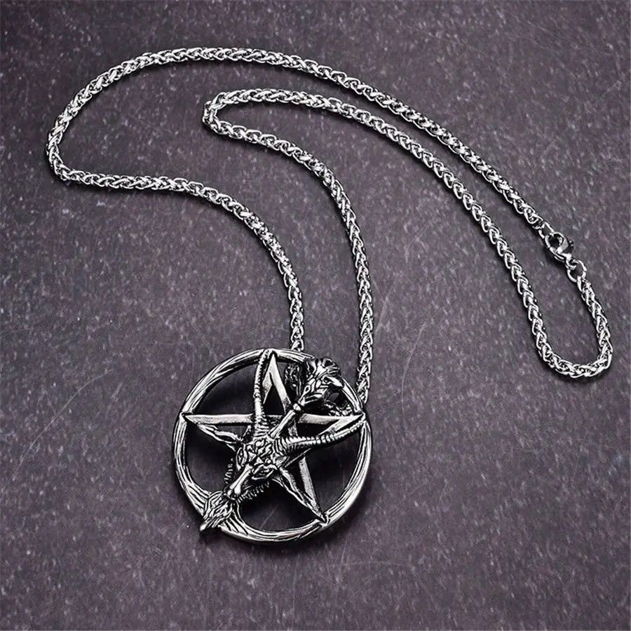 Jewelry Gothic Satan Pentagram Sheep Head Skull Pendant Necklace Size ONE SIZE - 1 Thumbnail