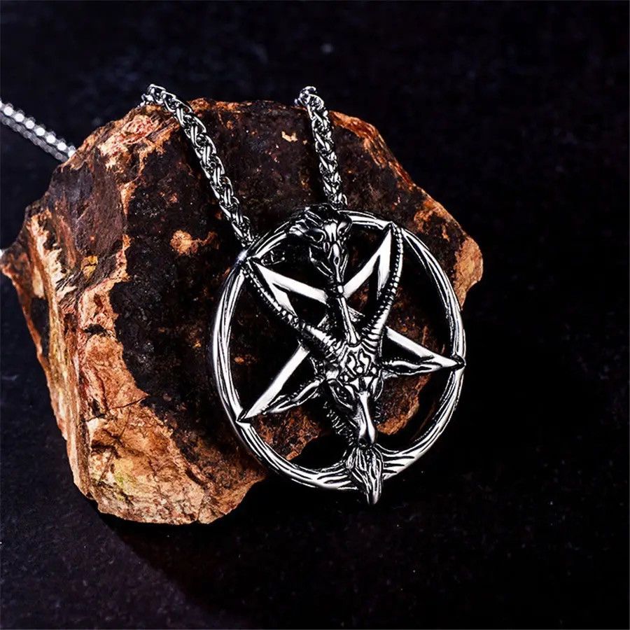 Jewelry Gothic Satan Pentagram Sheep Head Skull Pendant Necklace Size ONE SIZE - 3 Thumbnail