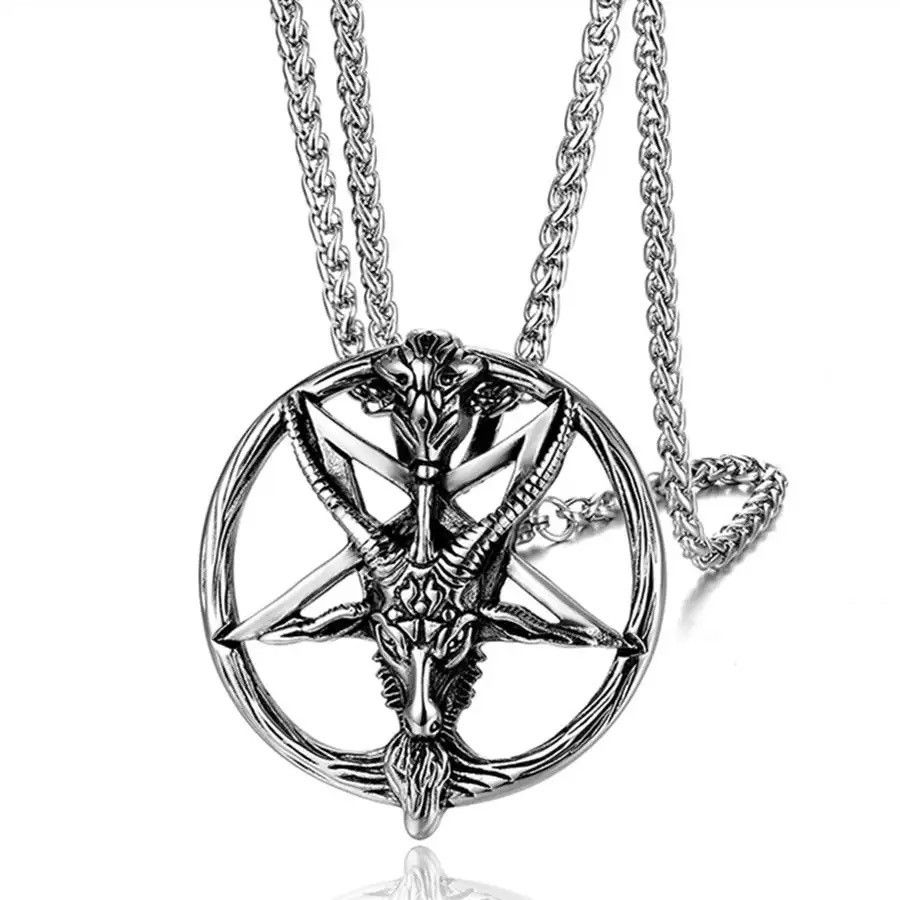 Jewelry Gothic Satan Pentagram Sheep Head Skull Pendant Necklace Size ONE SIZE - 4 Thumbnail