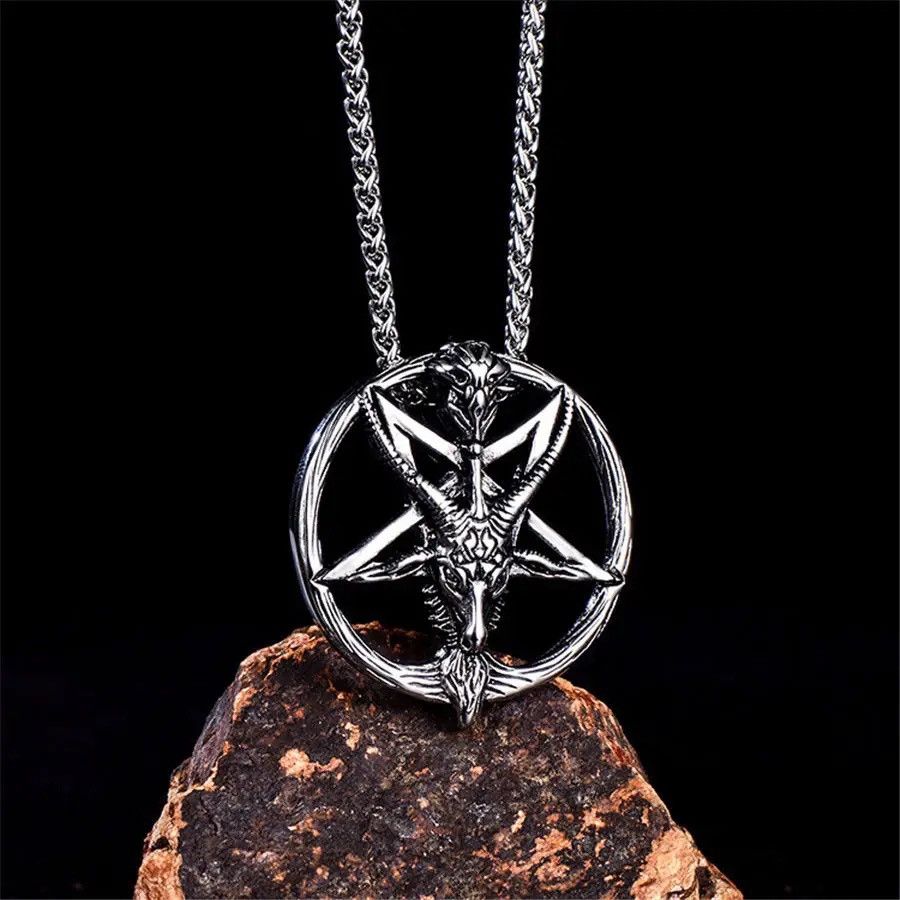 Jewelry Gothic Satan Pentagram Sheep Head Skull Pendant Necklace Size ONE SIZE - 2 Thumbnail