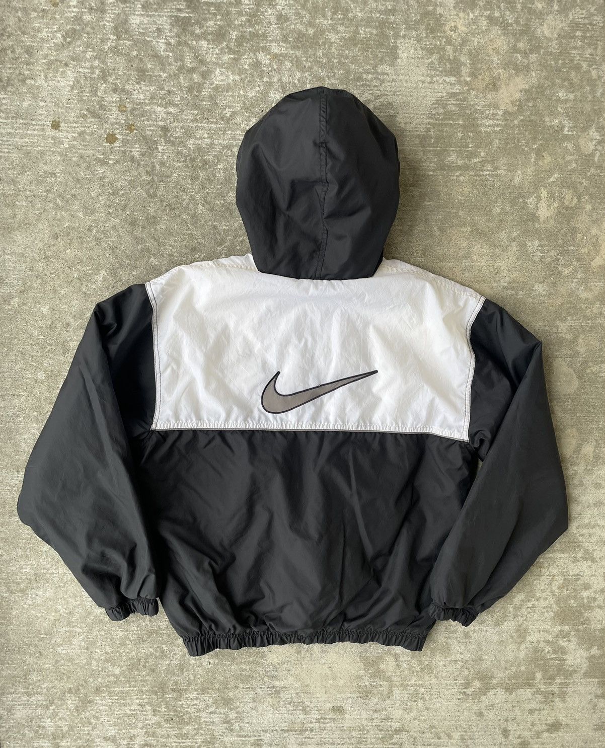image of 90's Nike Center Swoosh Windbreaker Jacket in Black/White, Men's (Size Medium)