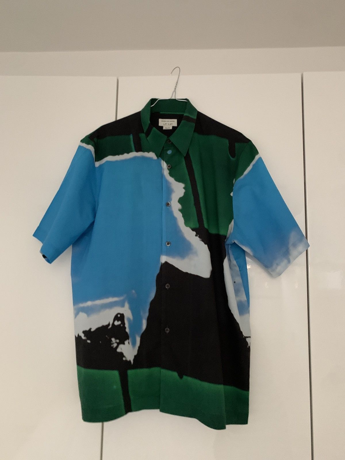 image of Dries Van Noten Len Lye Short Sleeves Shirt in Blue Green Black, Men's (Size Large)