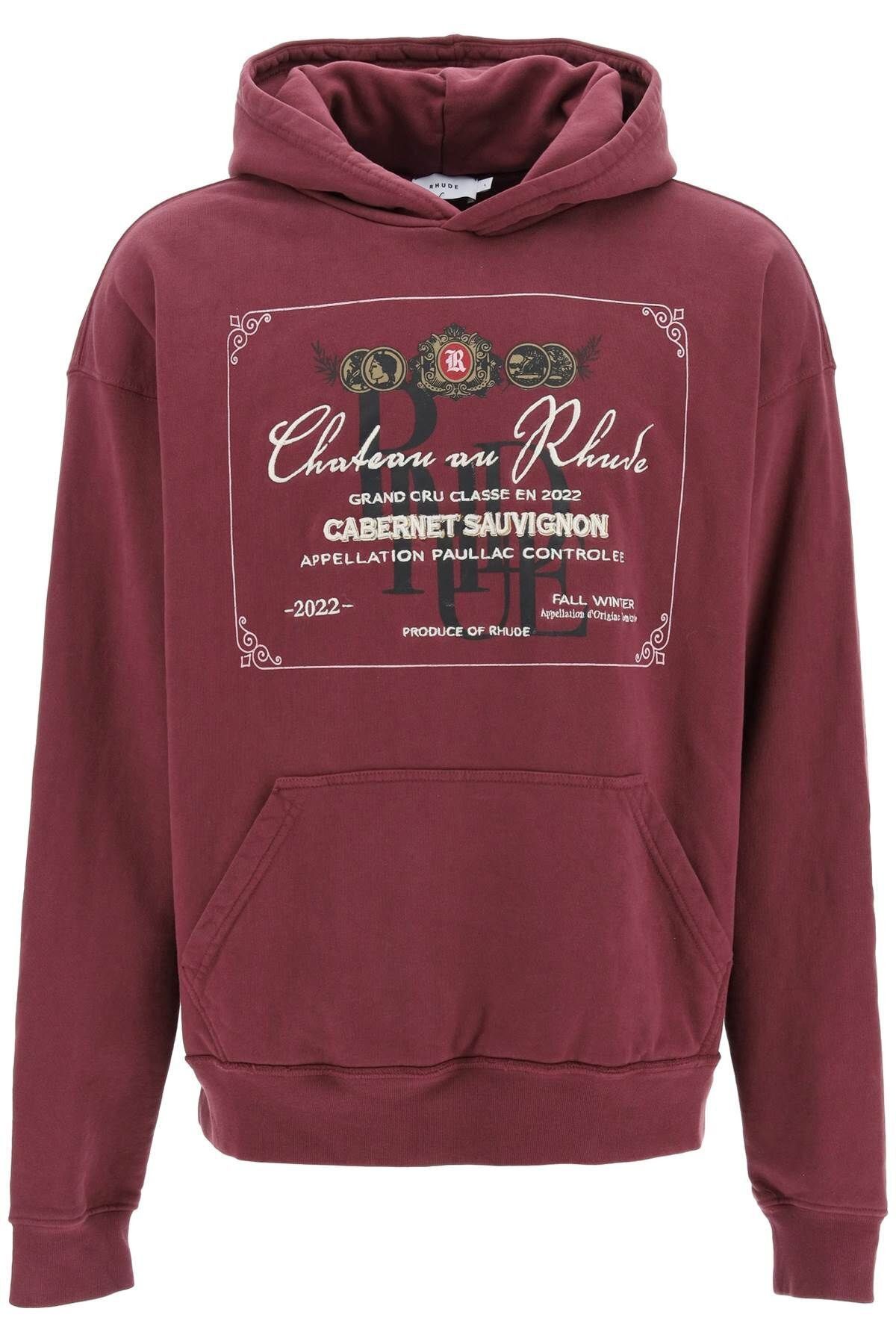 image of Rhude Fw22 Chateau De Rhude Logo Hoodie in Red, Men's (Size Medium)
