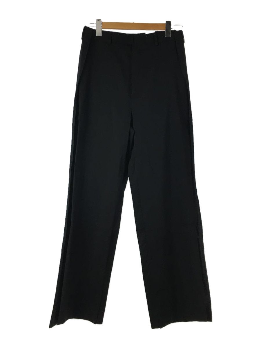 Cropped Pants Black Plain Zip Fly Wool Long