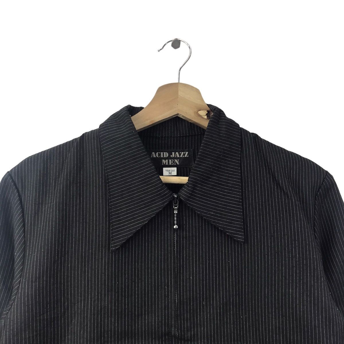 Vintage ACID JAZZ MEN Hickory Stripes Full Zipper Black Jacket Size US M / EU 48-50 / 2 - 2 Thumbnail