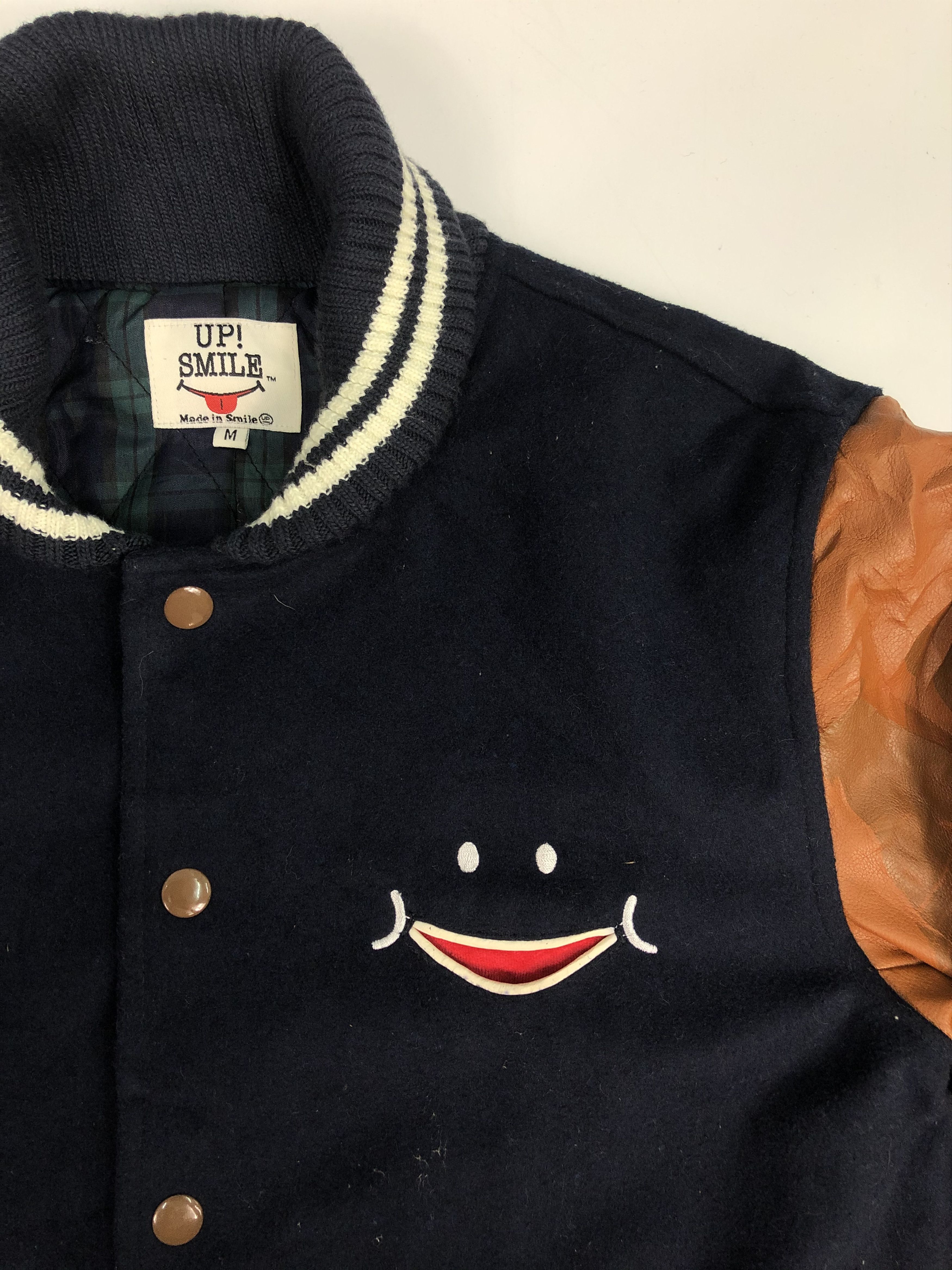 Japanese Brand Vintage Varsity Jacket Leather Sleeve Up Smile V0042 Size US M / EU 48-50 / 2 - 3 Thumbnail