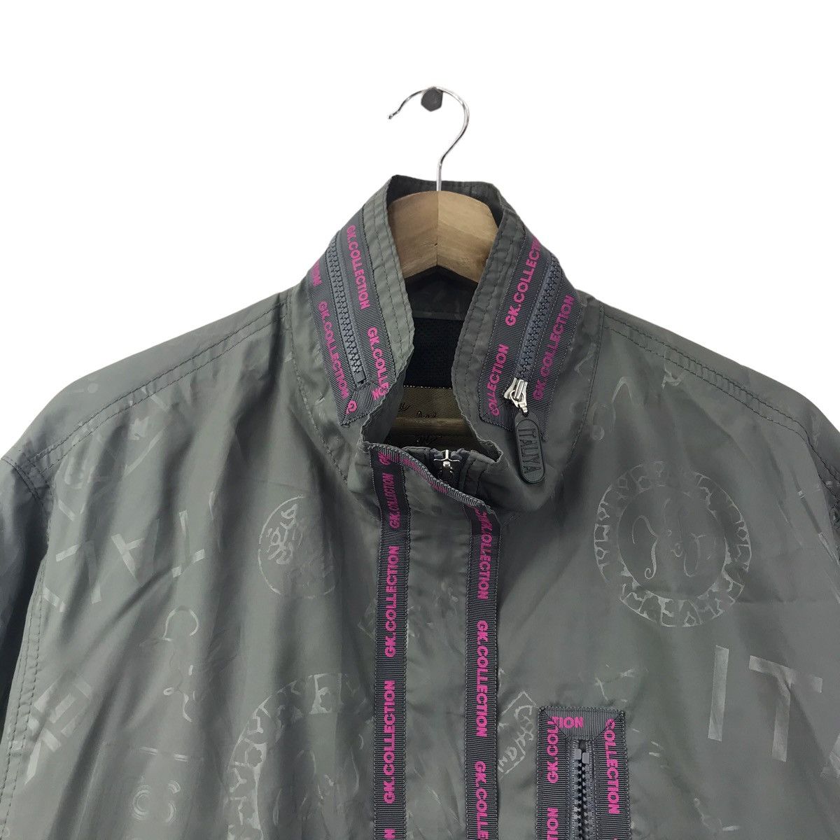 Vintage GK. COLLECTION ITALIYA Grey Overprint Bomber Jacket Size US L / EU 52-54 / 3 - 2 Thumbnail