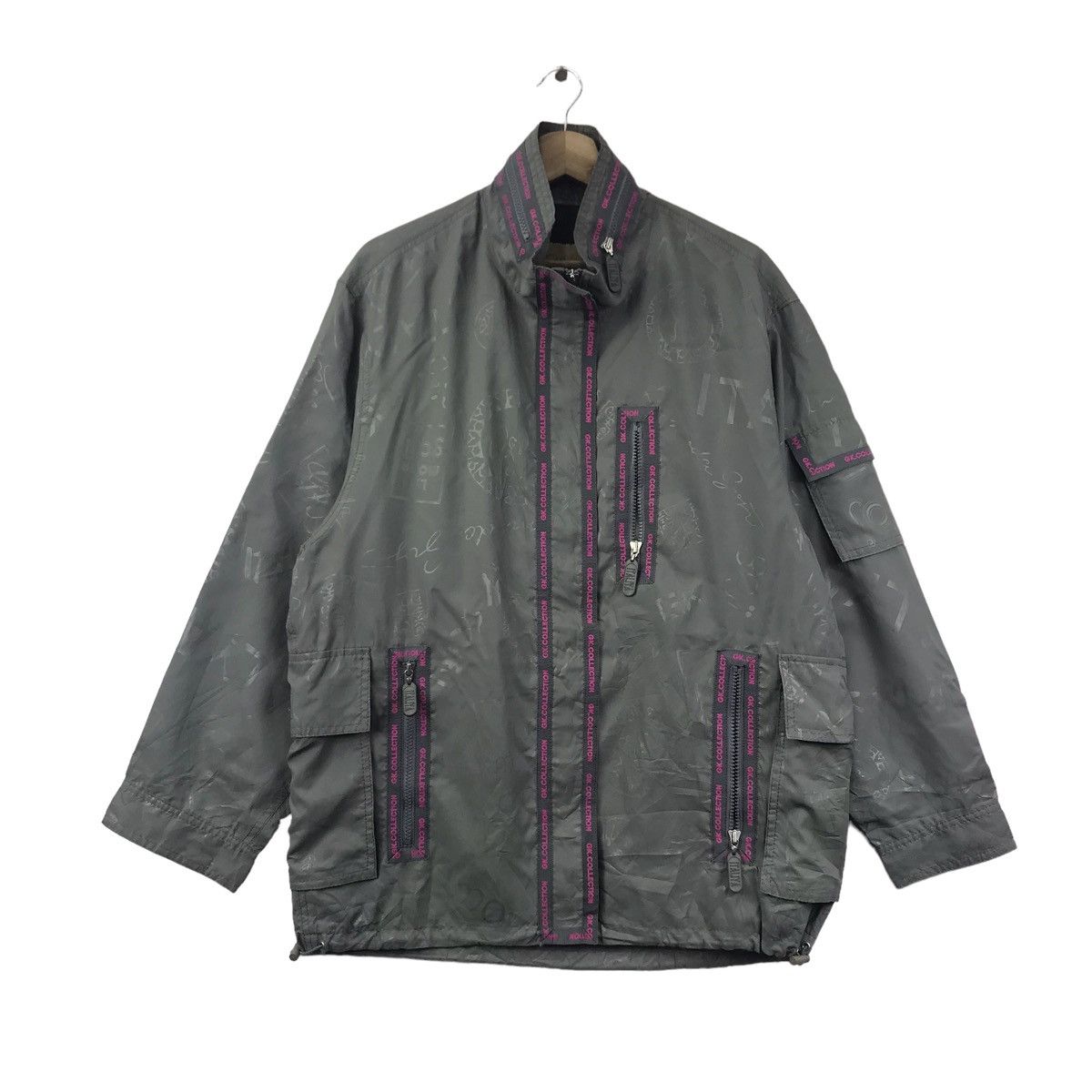 Vintage GK. COLLECTION ITALIYA Grey Overprint Bomber Jacket Size US L / EU 52-54 / 3 - 1 Thumbnail