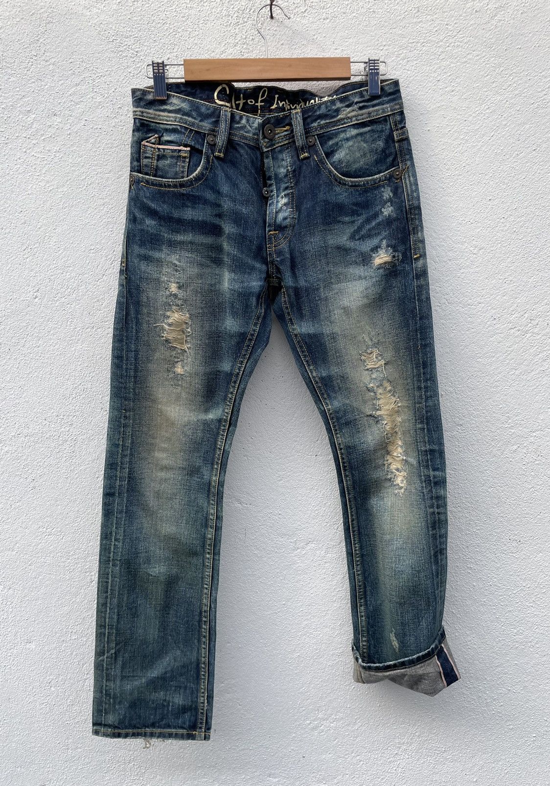 image of Distressed Denim Japanese Denim Cult Of Individuality Slim Fit Jeans, Men's (Size 32)