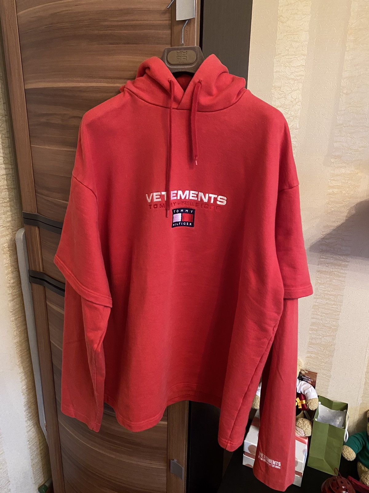 image of Tommy Hilfiger Vetements Double Sleeve Hoodie Red, Men's (Size Small)