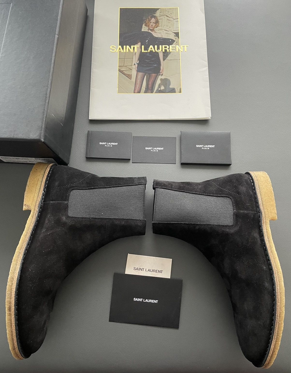 Pre-owned Hedi Slimane X Saint Laurent Paris Super Hedi Runway Chelsea Suede Leather Boots In Black