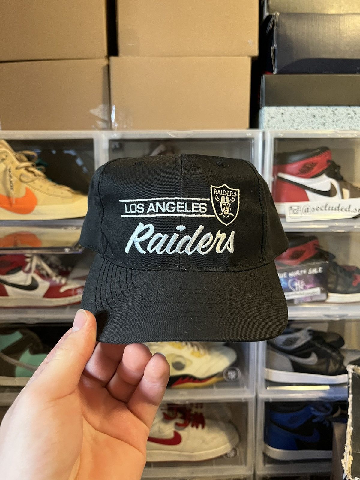 image of Nfl x Vintage Oakland Raiders Annco Script Snapback in Black, Men's