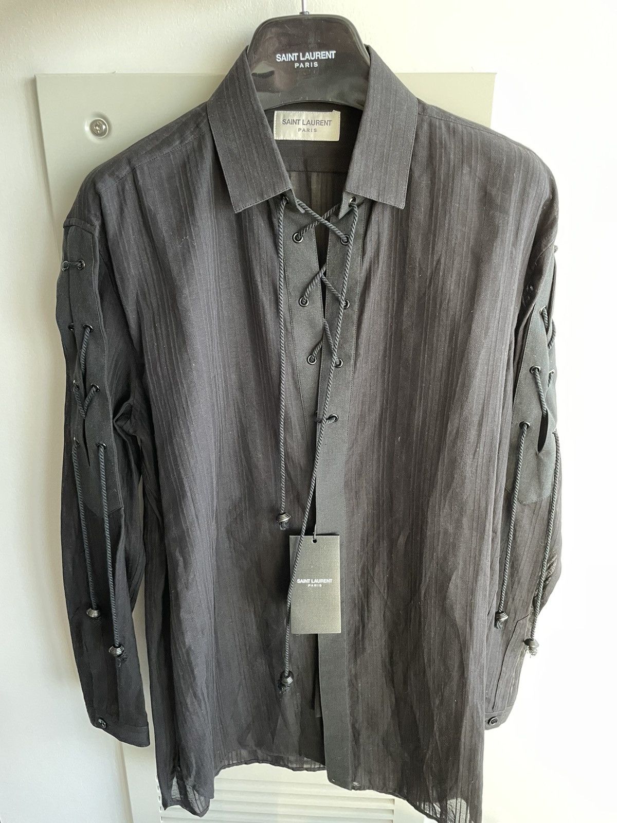 Hedi Slimane × Saint Laurent Paris × Yves Saint Laurent Super Runway Lace Chemise Lacage Saint Laurent Shirt Size US M / EU 48-50 / 2 - 18 Thumbnail