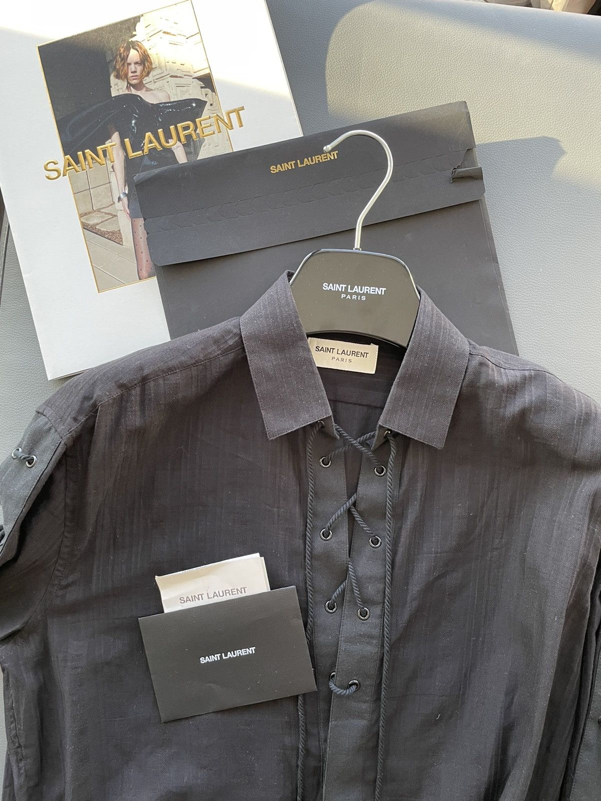 Hedi Slimane × Saint Laurent Paris × Yves Saint Laurent Super Runway Lace Chemise Lacage Saint Laurent Shirt Size US M / EU 48-50 / 2 - 3 Thumbnail