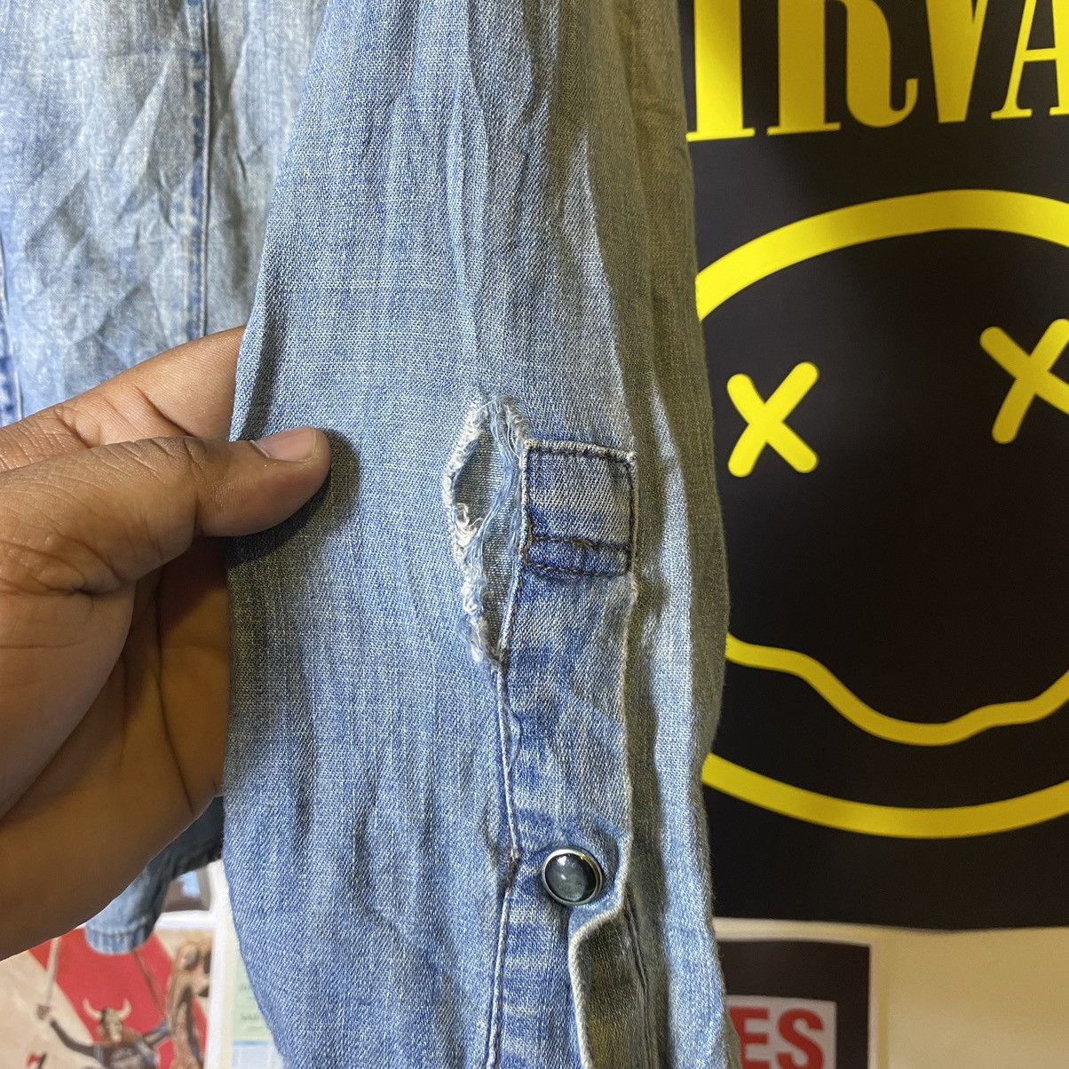 PPFM Vintage PPFM Snap Button Zipped Distressed Denim Shirt Size US M / EU 48-50 / 2 - 11 Thumbnail