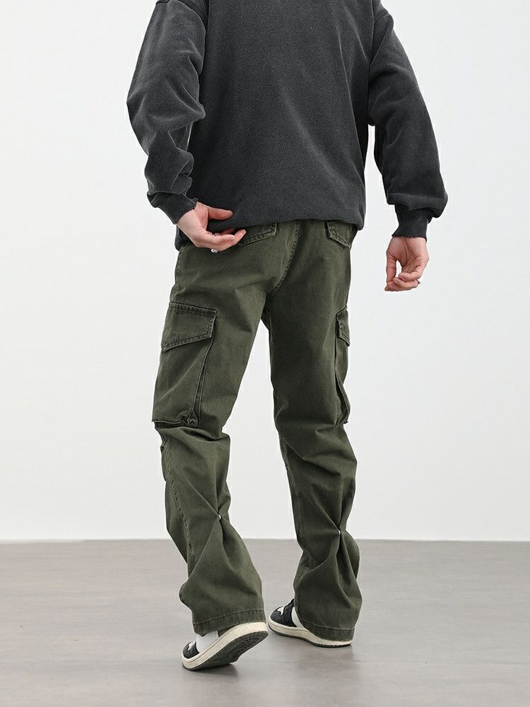 distressed faded pleated cargo pants