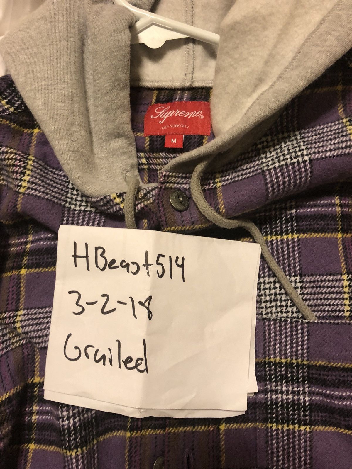 Supreme Hooded Plaid Flannel Purple Sweatshirts Hoodies 