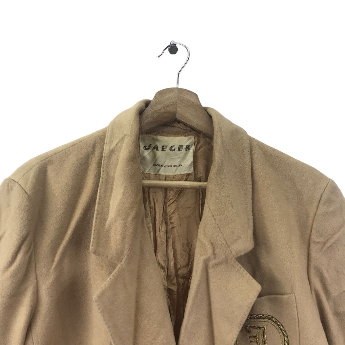 Jaeger Vintage JEAGER Embroidered Logo Beige Blazer Coat Size US M / EU 48-50 / 2 - 2 Thumbnail