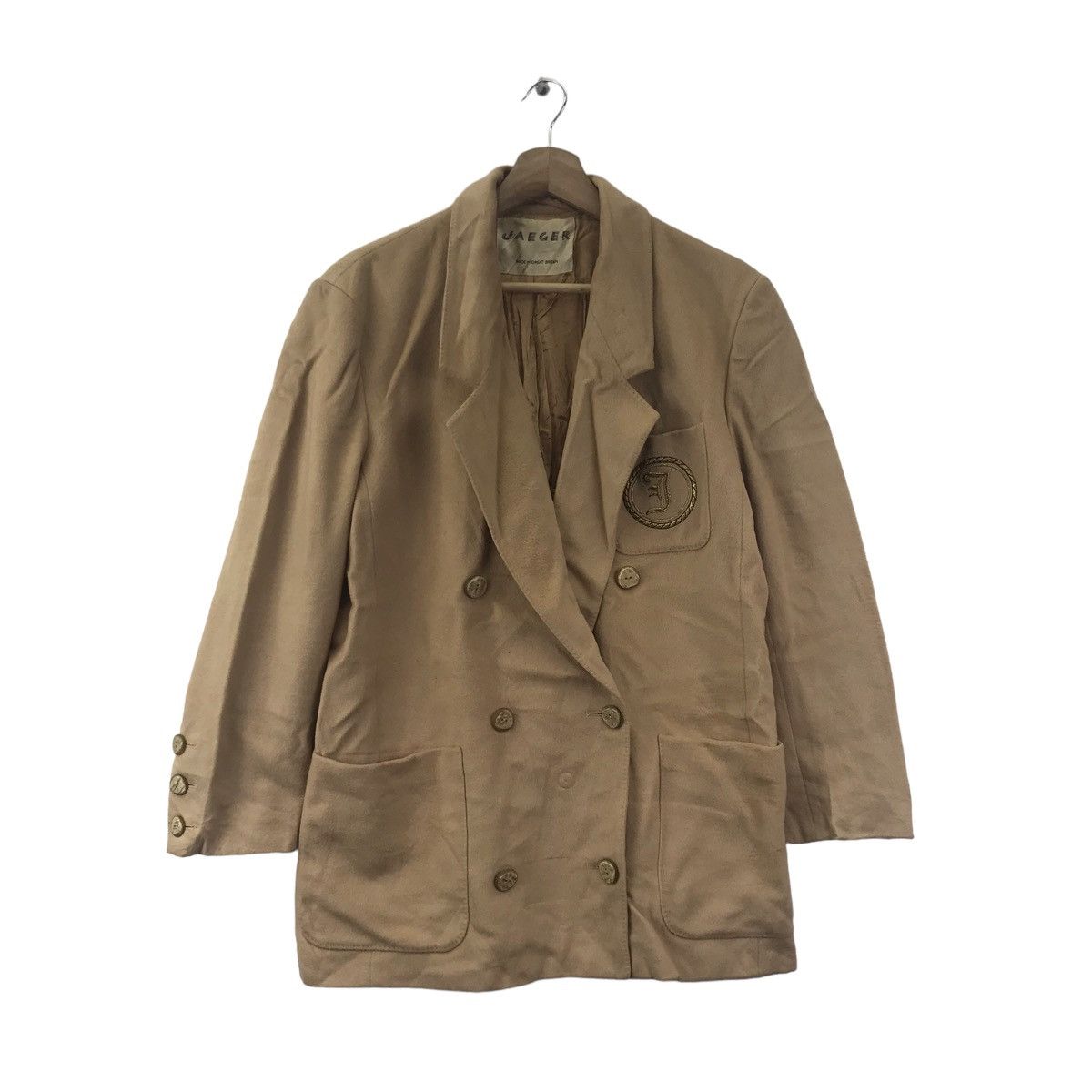 Jaeger Vintage JEAGER Embroidered Logo Beige Blazer Coat Size US M / EU 48-50 / 2 - 1 Thumbnail