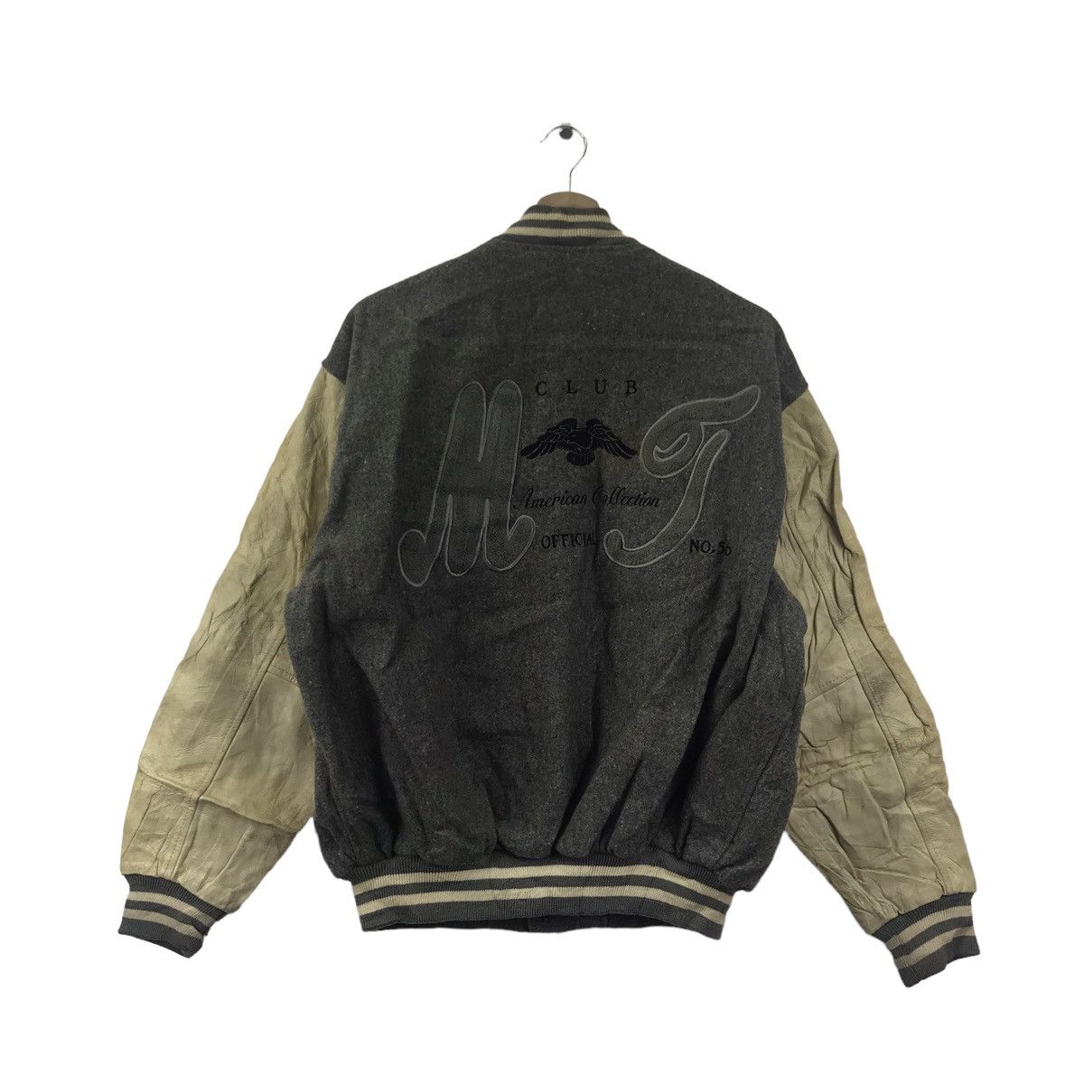 Vintage MEN'S TOMA Embroidered Logo Grey Varsity LeatherJacketBomber Size US L / EU 52-54 / 3 - 1 Thumbnail