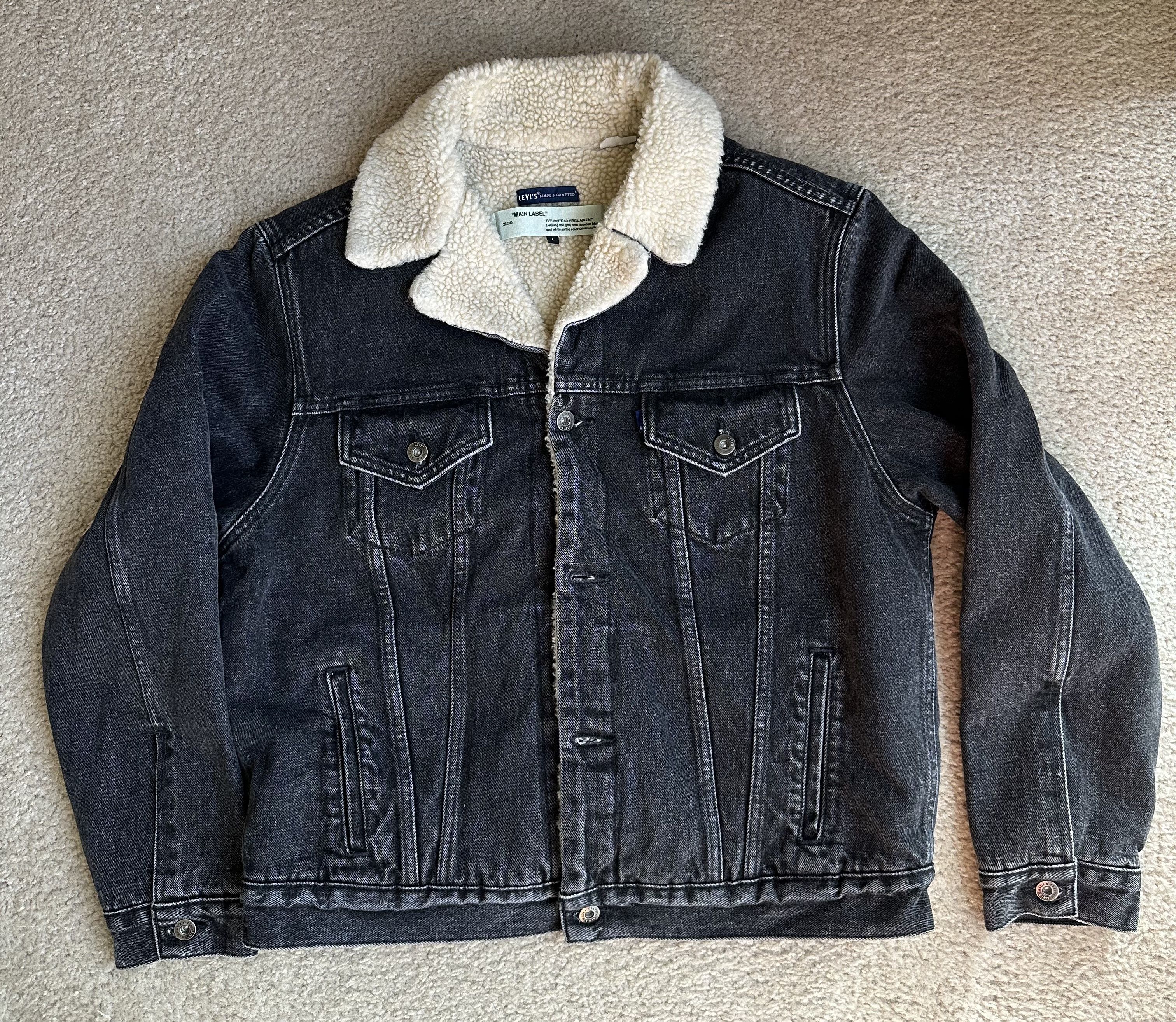 image of Off-White X Levis Made Crafted Black Denim Sherpa Jacket, Men's (Size Large)