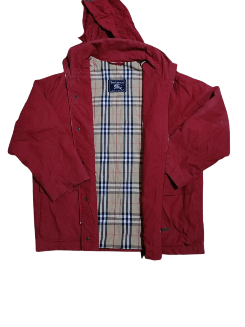 Image of Vintage Burberrys Hoodie Red Jacket Nova Check, Men's (Size XL)