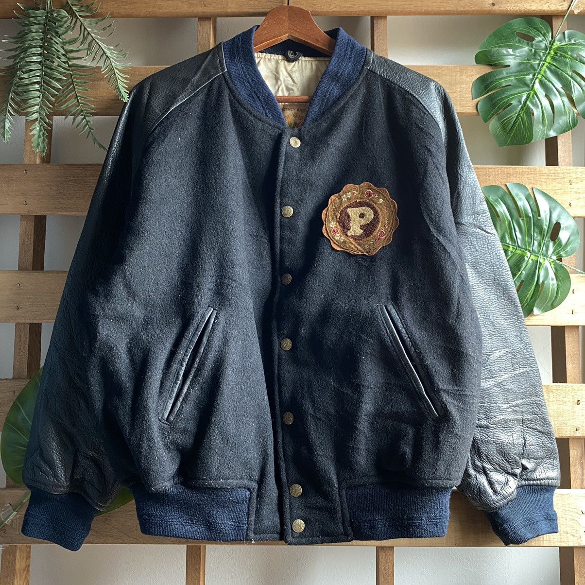 image of Ppfm Varsity Wool Leather Jacket in Black, Men's (Size Medium)