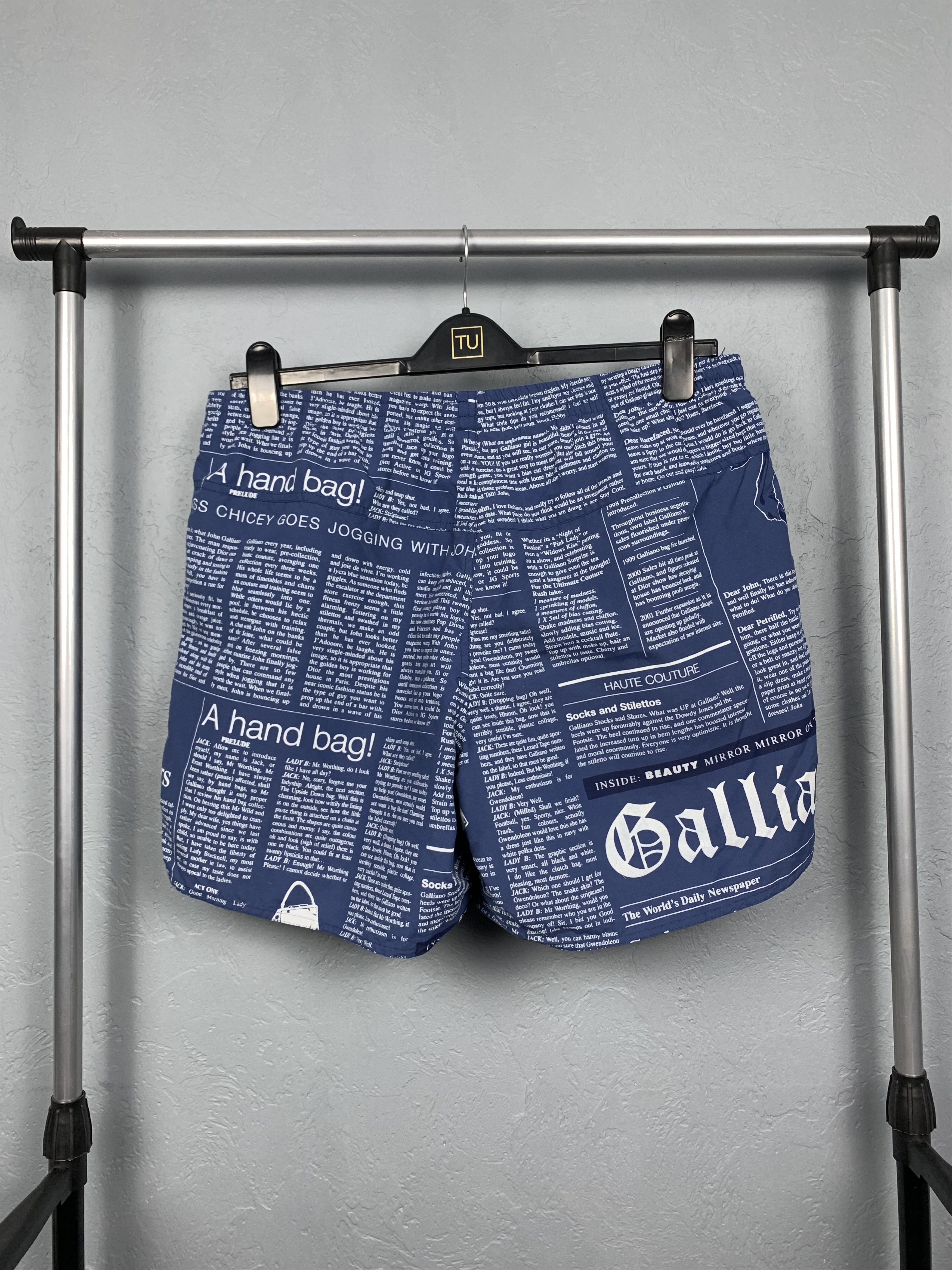John Galliano × Vintage John Galliano Newspaper Nylon Shorts Size US 34 / EU 50 - 5 Thumbnail