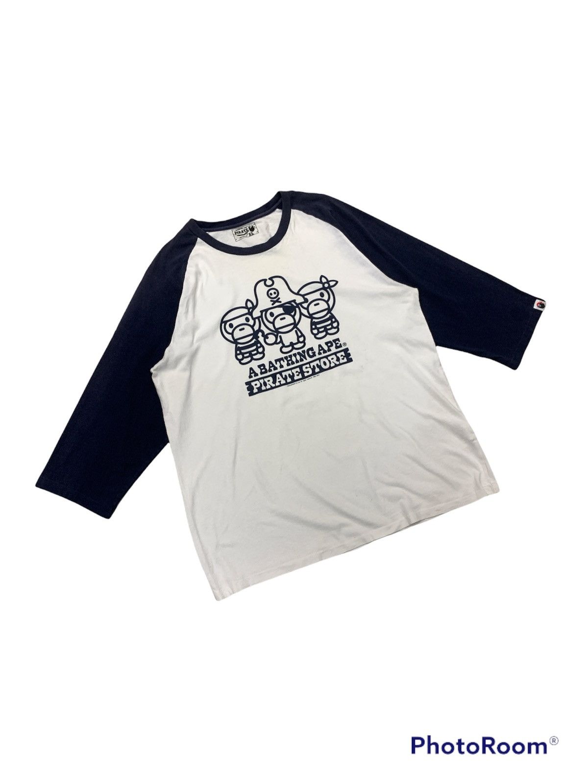 image of Bape A Bathing Ape Pirate Store Bany Milo Raglan Shirt in White, Men's (Size XL)