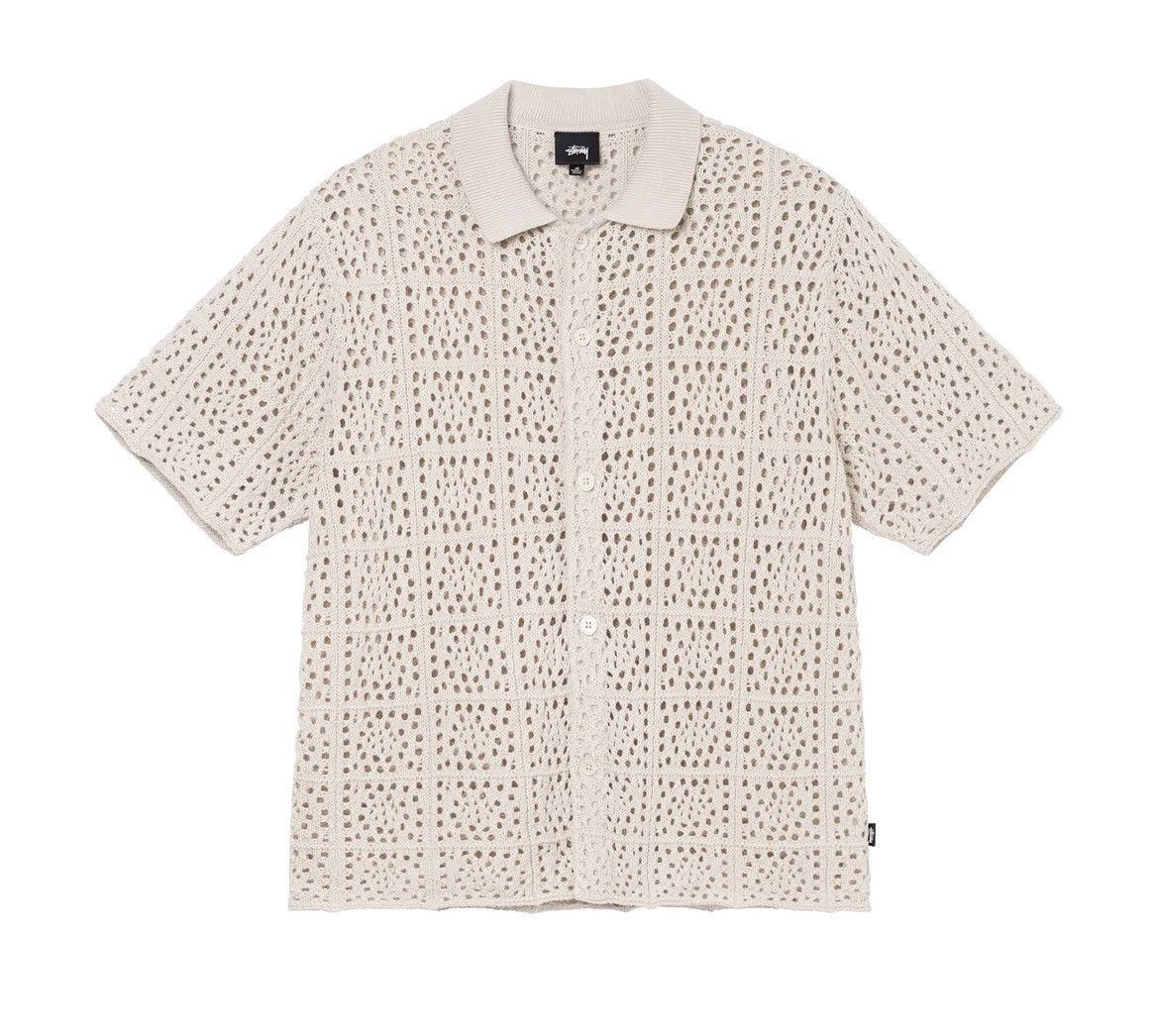 image of New Stussy Crochet Knit Shirt Natural Cotton Short Sleeve Xl, Men's