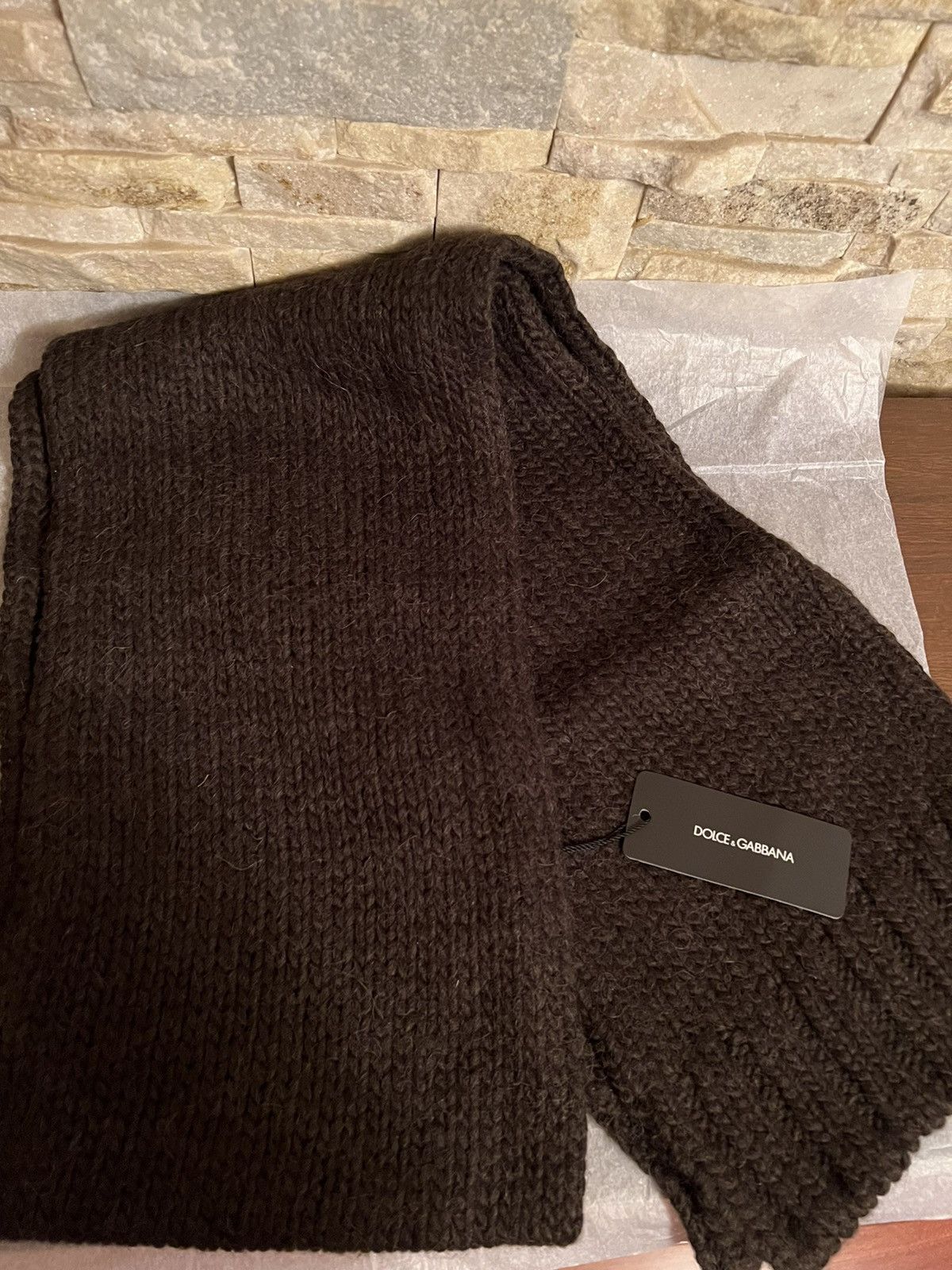 DOLCE&GABBANA BLACK LABEL CHUNKY BROWN LONG SCARVE ITALY