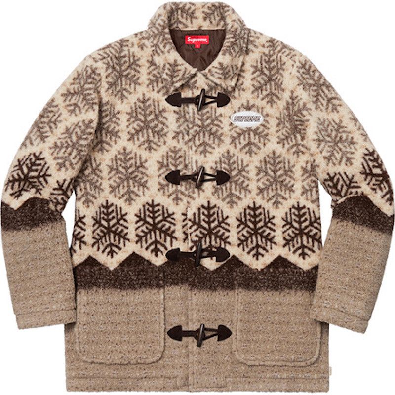 image of Supreme Snowflake Toggle Fleece Jacket Logo Patch Christmas in Brown, Men's (Size Large)