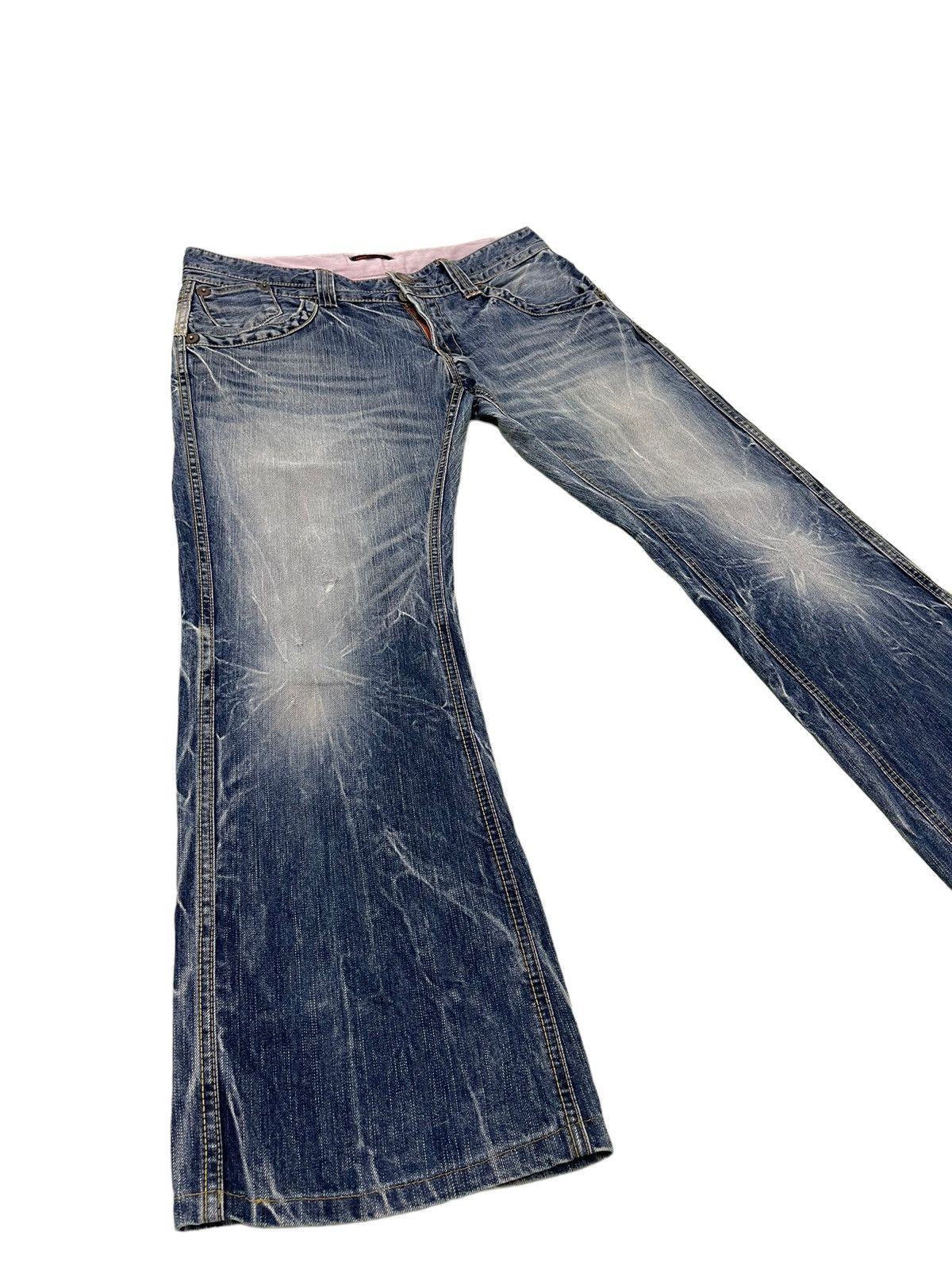 Japanese Brand Flare Jeans Blue Way Japan Acid Wash Low Rise Boot Cut 4🟦5 Size US 34 / EU 50 - 1 Thumbnail