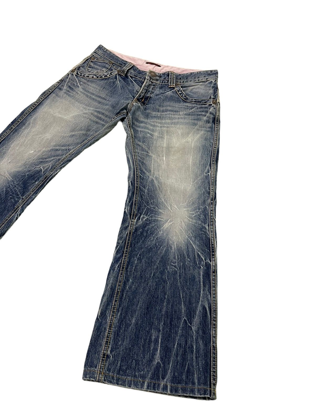 Japanese Brand Flare Jeans Blue Way Japan Acid Wash Low Rise Boot Cut 4🟦5 Size US 34 / EU 50 - 3 Thumbnail