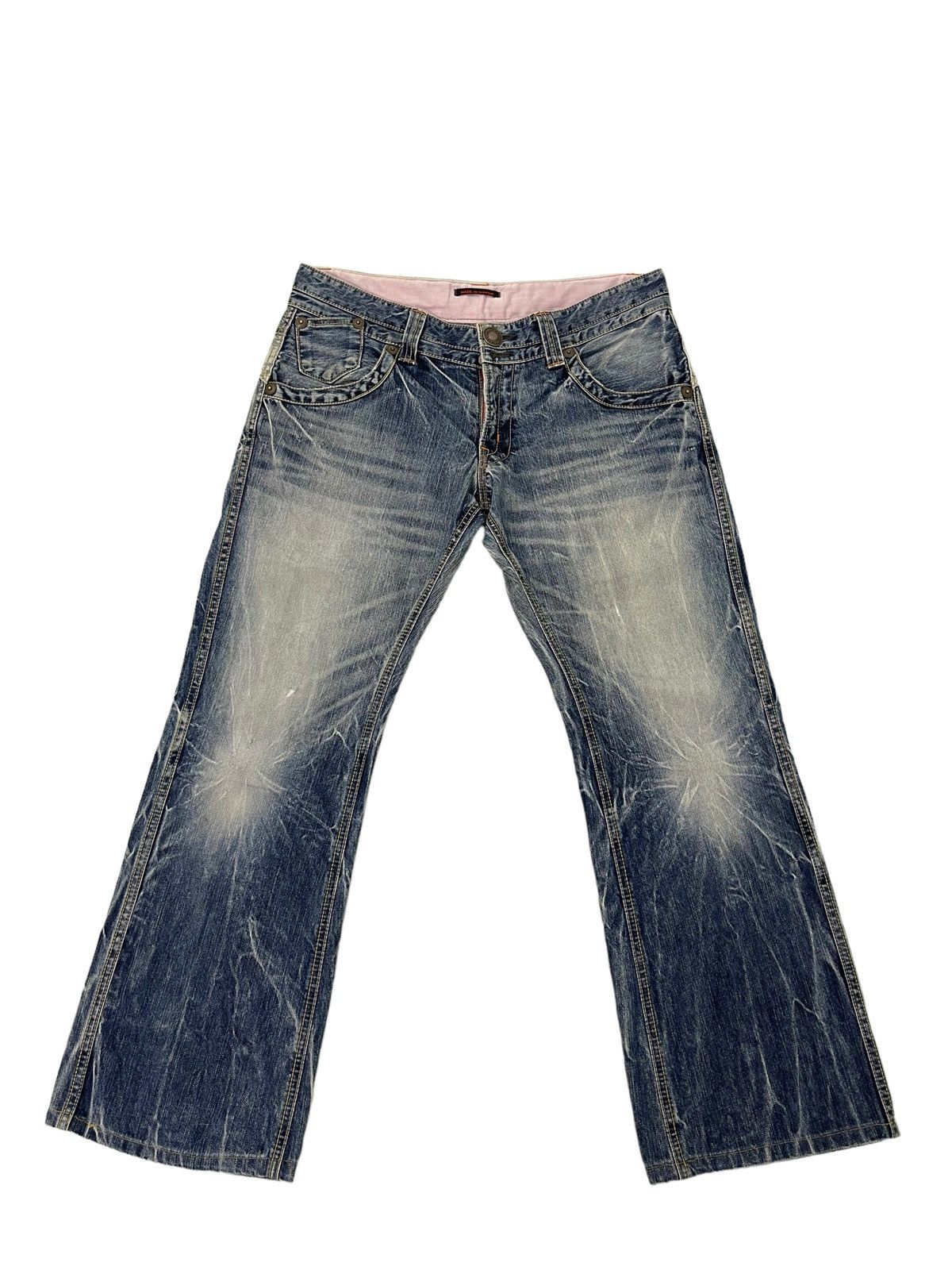 Japanese Brand Flare Jeans Blue Way Japan Acid Wash Low Rise Boot Cut 4🟦5 Size US 34 / EU 50 - 2 Thumbnail