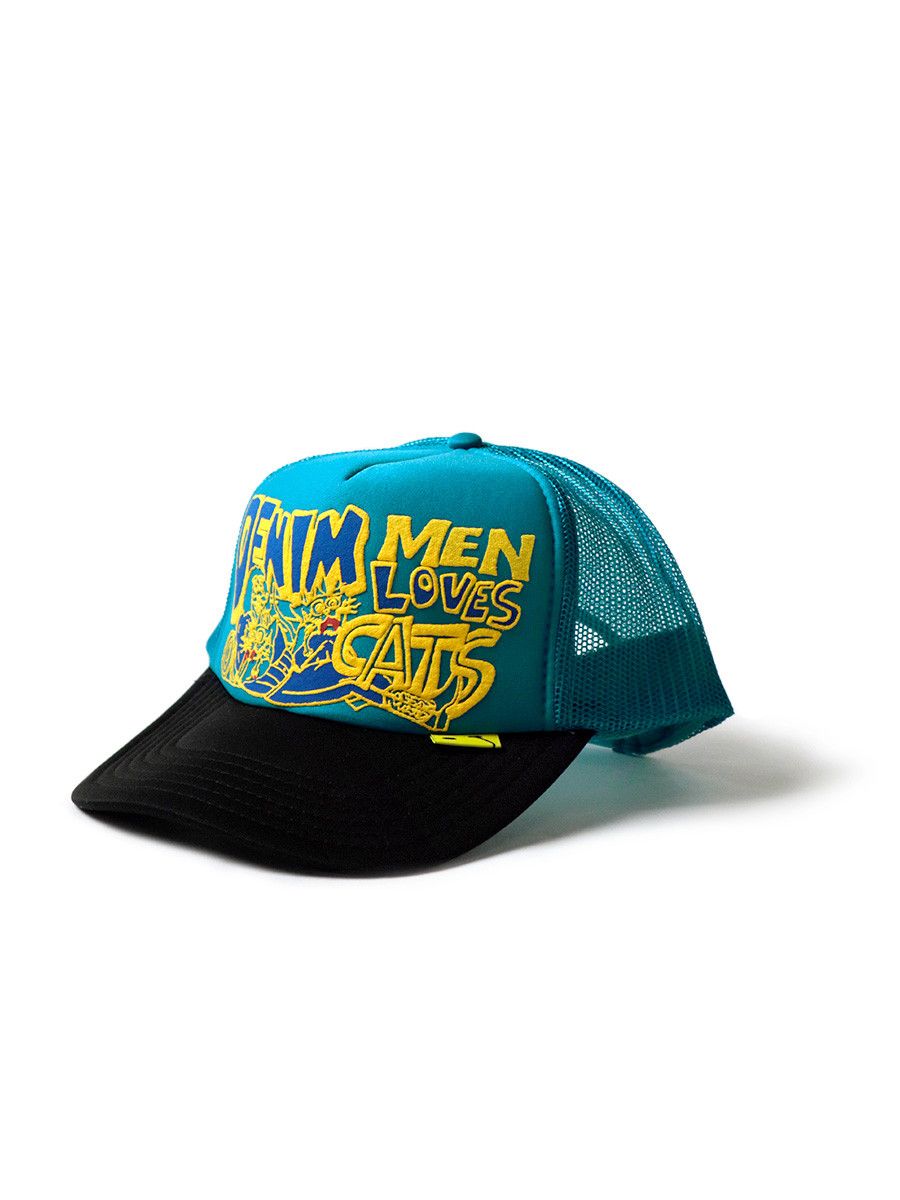 image of Kapital Denim Men Loves Cats Trucker Cap in Blue Black