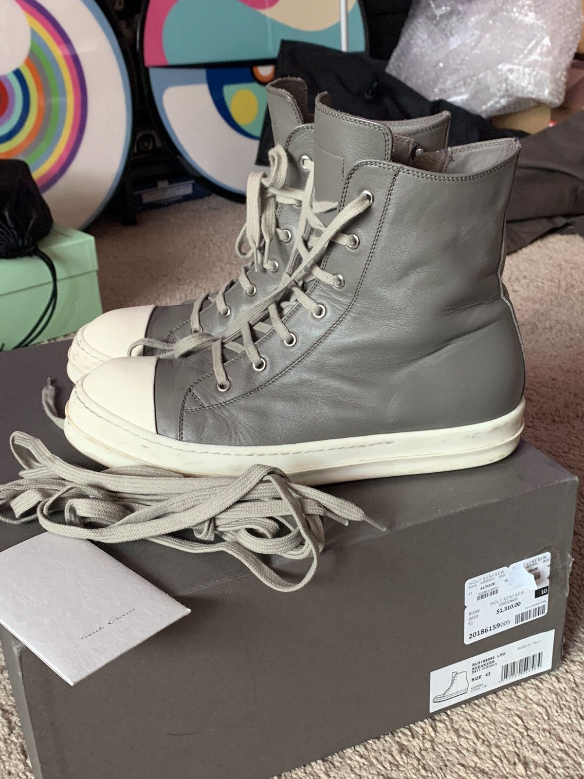 Rick Owens Leather Ramones Dust Milk mainline dunk Sz 43 10 Size US 10 / EU 43 - 13 Thumbnail