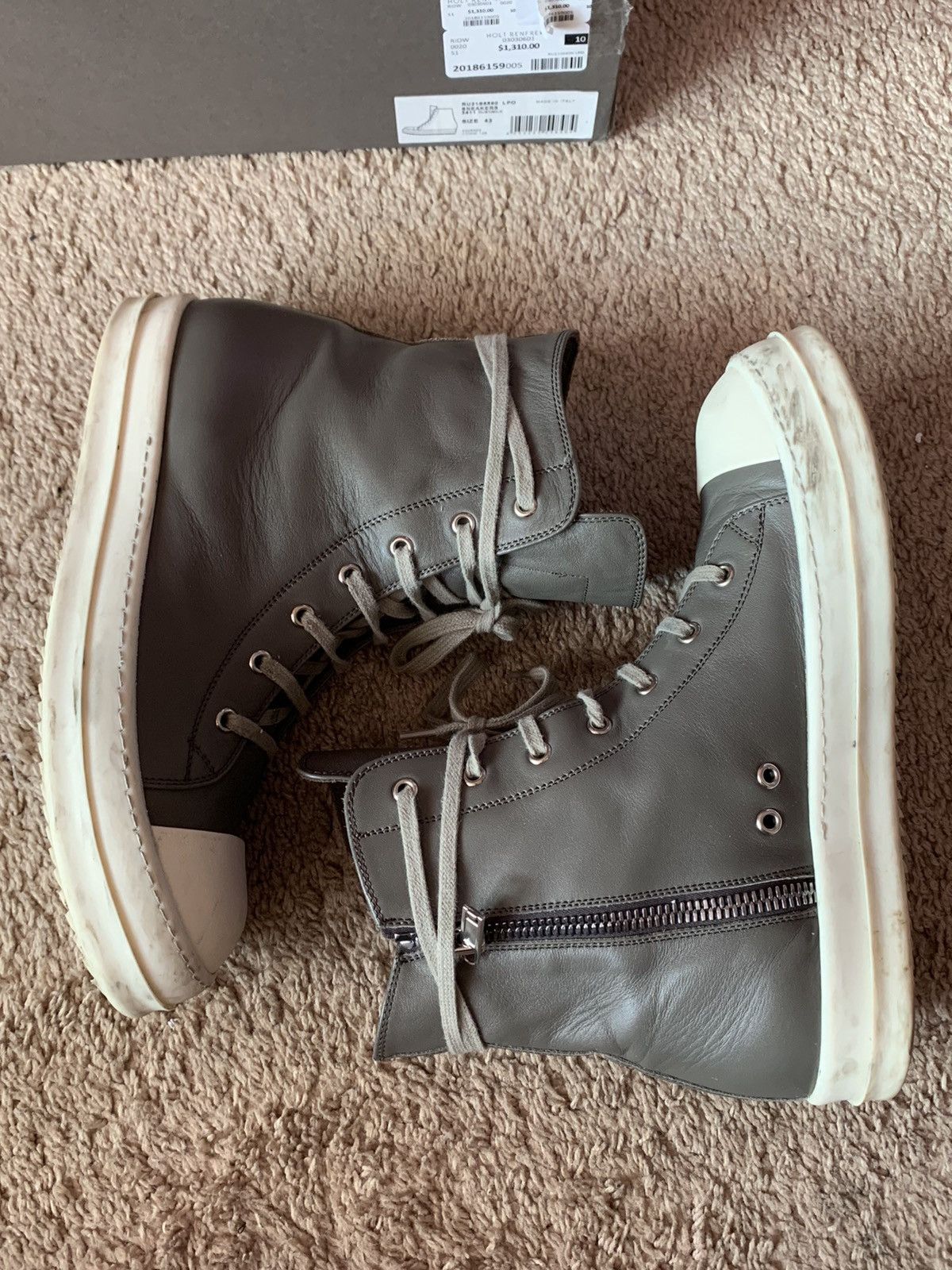 Rick Owens Leather Ramones Dust Milk mainline dunk Sz 43 10 Size US 10 / EU 43 - 3 Thumbnail