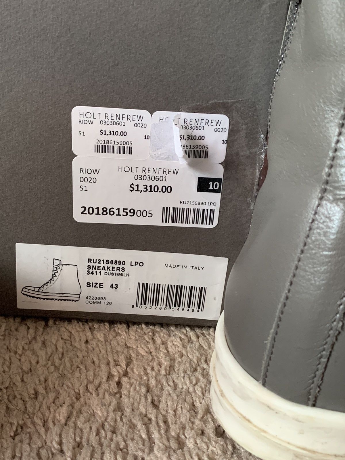 Rick Owens Leather Ramones Dust Milk mainline dunk Sz 43 10 Size US 10 / EU 43 - 12 Thumbnail