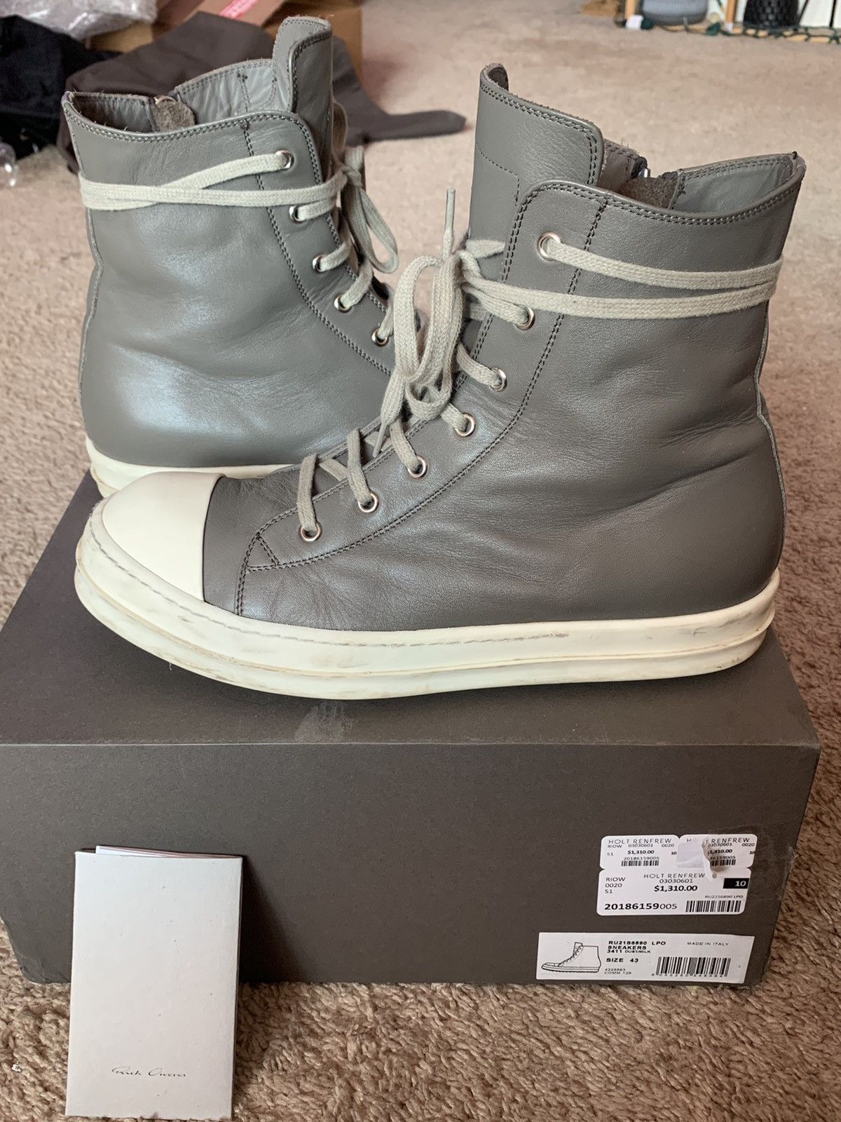 Rick Owens Leather Ramones Dust Milk mainline dunk Sz 43 10 Size US 10 / EU 43 - 1 Thumbnail