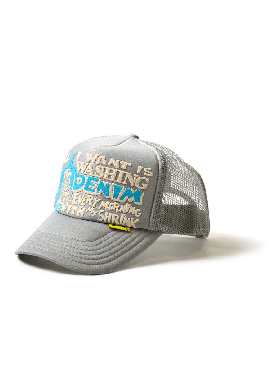 image of Kapital Laundry Shrink Trucker Hat in Grey, Men's